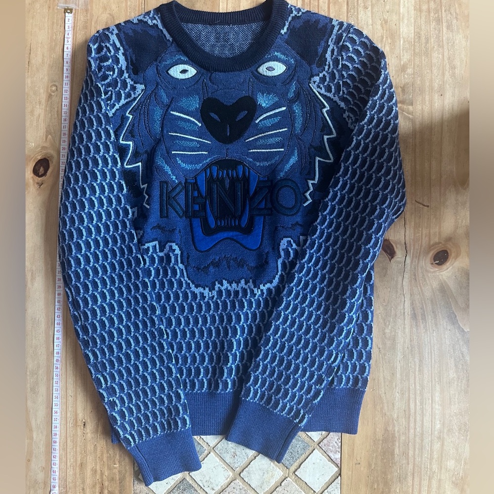 Kenzo Blue Wool Sweater, Size xs, Brand New, Iconic Tiger Design